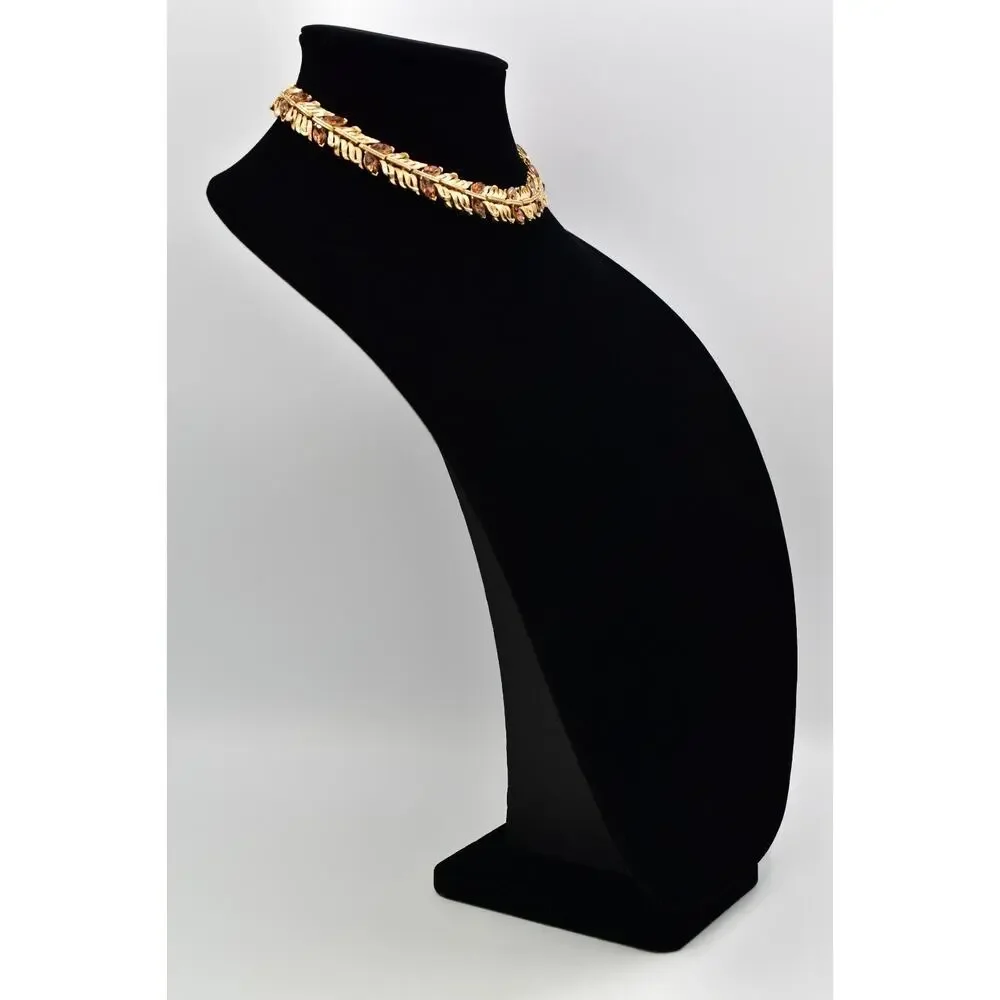 Lisner Vintage Choker Collar Necklace Crystal Brushed Gold Chunky Signed BinBJ